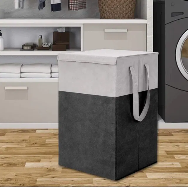 Canvas Laundry Basket,Grey & Black, (Pack Of 1)