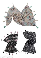Poly Chiffon Printed Scarves for Women, Multicolor, Pack of 3