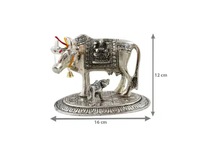 Bhardwaj Retails Kamdhenu Cow and Calf Silver Idol (Assorted) (Pack of 1) (BR83)