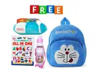 Combo of Fabric School Bag, Water Bottle, Lunch Box with All in One Book for Kids 