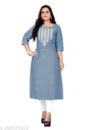 Solid Embroidered Calf Length Kurti for Women 