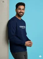 Fleece Printed Sweatshirt for Men, Dark Blue 