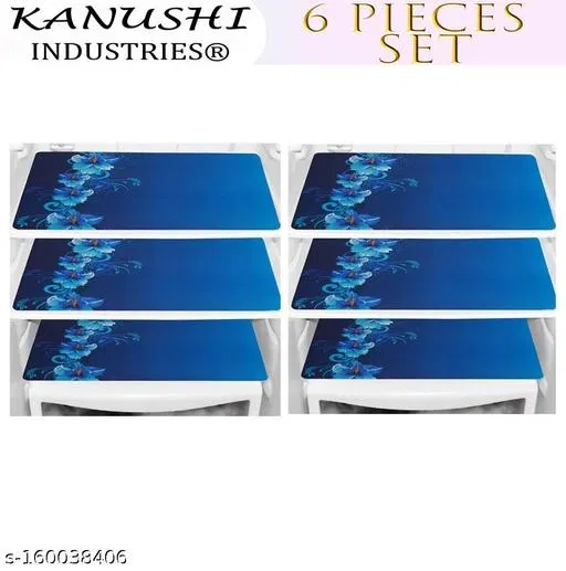 KANUSHI® PVC Fridge Multi Purpose Mats / Fridge Mats Set Of 6 / Refrigerator Mats Set (FRIMAT-BLUE-FLORAL-06)