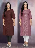 Floral Embroidered Cotton Blend Kurti for Women, Pack of 2 