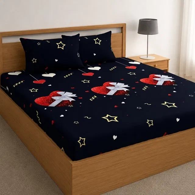 Polycotton 88x88 Inch Bedsheet with 2 Pillow Cover (Blue)