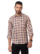 Cotton Blend Checkered Shirt for Men, Peach 
