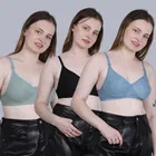 Cotton Non-Padded Bra for Women, Multicolour, Pack of 3 