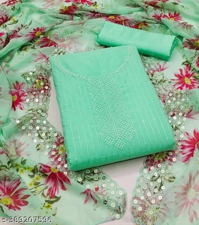 Embroidered Unstitched Suit for Women (Sea Green, 2.25 m)