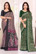 Georgette Printed Saree for Women, Multicolor, Pack of 2 