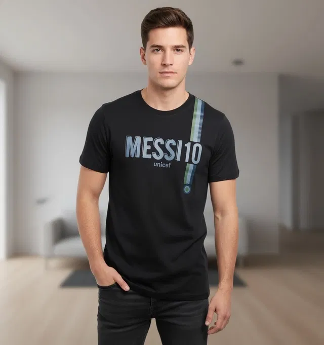 Cotton Lycra Printed T-Shirt for Men, Black (L)