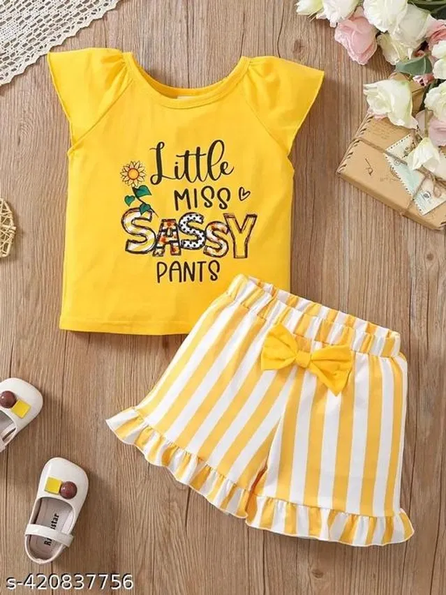 Cotton Blend Clothing Set for Girls (Multicolor, 9-10 Years)