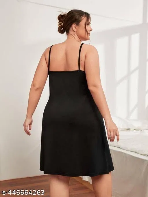Cotton Blend Nightdress for Women (Black, L)
