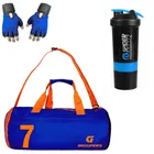 Polyester Printed Gym Bag with Gloves & Shaker Bottle 