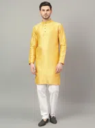 Jacquard Solid Kurta with Pant for Men (Gold, S)