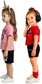 Graphic Print Cotton Blend Clothing Set for Girls, Pack of 2 