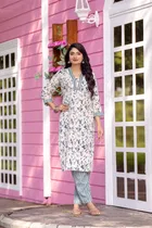 Cotton Blend Floral Print Kurta with Pant for Women 