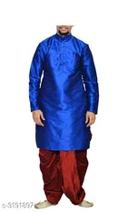 Banarasi Dupion Silk Solid Kurta with Dhoti for Men 