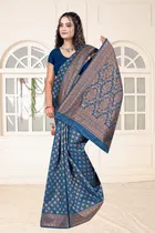Jacquard Woven Design Saree for Women, Teal 