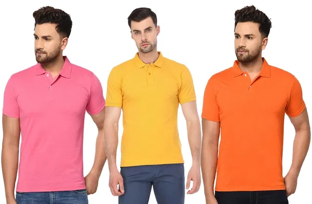Polo T-shirt for Men, Pack of 3 (Multicolor, L)