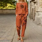 Cotton Blend Butterfly Print Top with Matching Pant Set for Women 