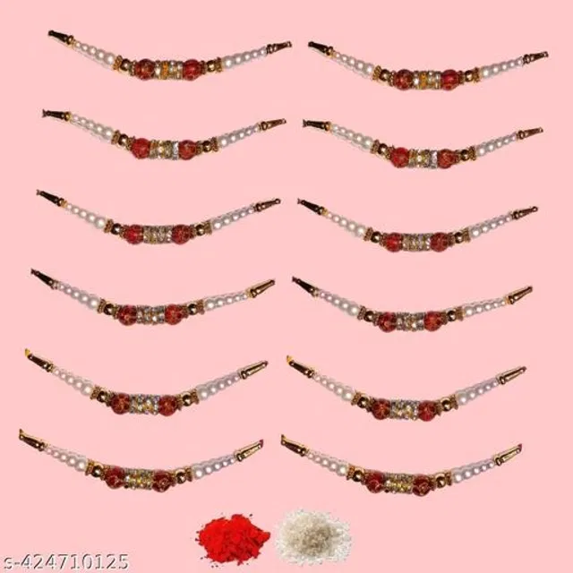 Handmade Designer Rakhi with Roli Chawal (Multicolor, Pack of 12)