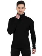 Cotton Blend Solid Hi-Neck Sweater for Men, Black 