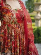 Poly rayon Printed Anarkali Above Knee Rayon Gown for Women 