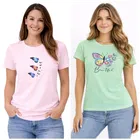 Cotton Blend T-shirt for Women, Mint Green & Pink, Pack of 2 