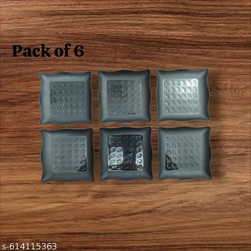 Plastic Plates for Kitchen, Black, Pack of 6