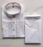 Cotton Solid Kurta Set for Men, White 