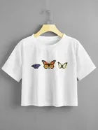Round Neck Printed Crop T-Shirts for Women 
