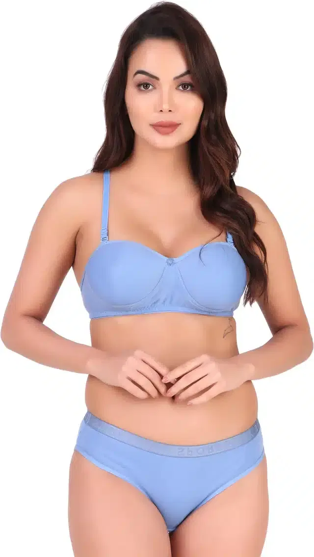 Pure Cotton Lingerie Set for Women (Aqua Blue, 32B)