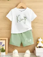 Cotton Blend Printed Clothing Set for Boys (White, 0-6 Months)