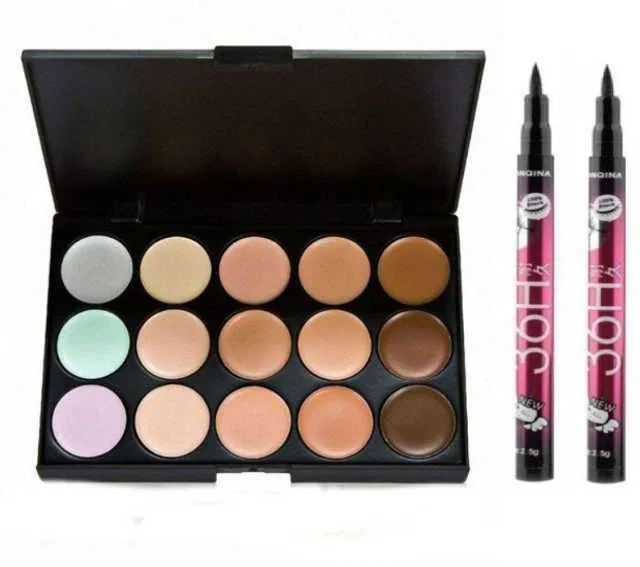 Lenon 15 Color Contour Concealer with 36 Hrs Black Eyeliner 2 (Set of 3) (S-88)