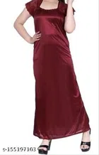 Satin Womens Nightdress (Maroon, Free Size)