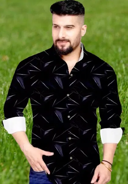 Lycra Printed Shirt For Men, Grey (L)