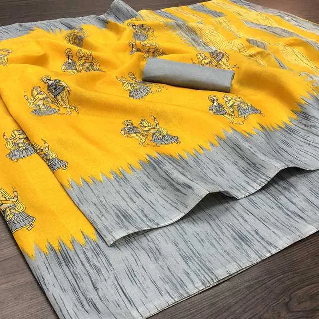 Yashika Designer Women's Saree Art Silk With Unstitched Blouse Piece (Yellow, 5.2M) (Y-136)