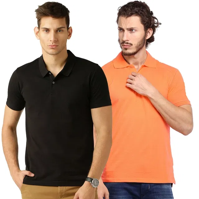 Polo Neck Solid Pack of 2 T-shirts for Men (Multicolor, L)