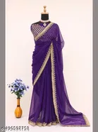 Georgette Embellished Saree For Women, Purple