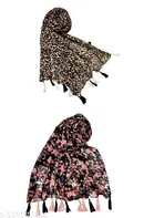 Chiffon Scarves for Women, Black, Pack of 2