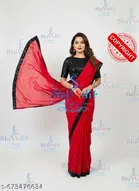 Georgette Solid Saree For Women, Red