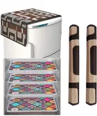 Knit Printed Fridge 4 Pcs Mat with 2 Pcs Handle & Top Cover 