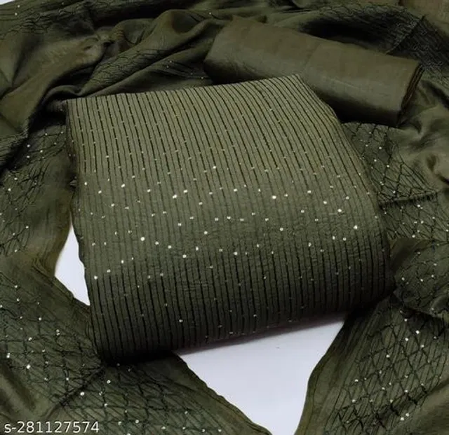 Embellished Unstitched Suit for Women (Green, 2.25 m)