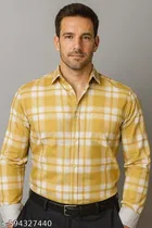 Cotton Blend Checkred Shirt for Men, Yellow 