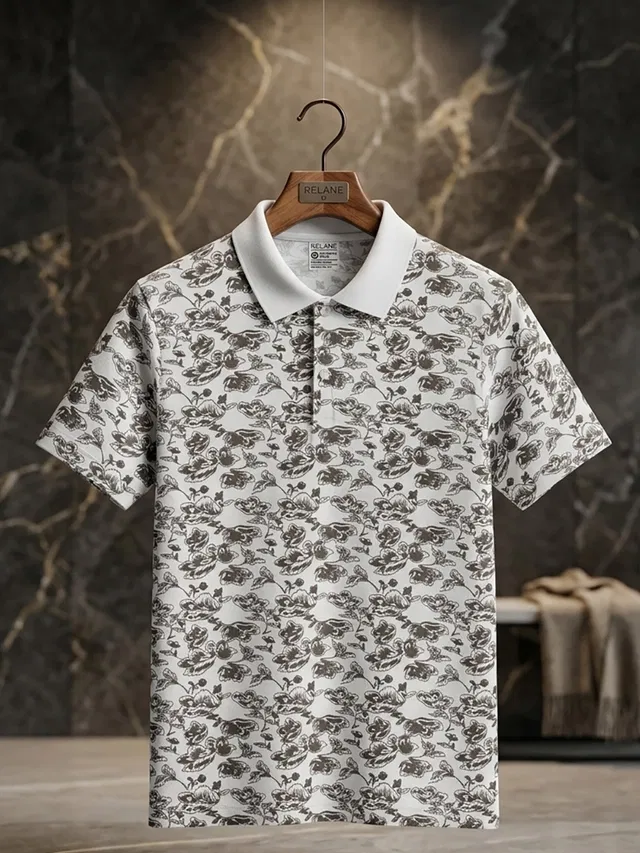 Printed Polo T-shirt for Men (White, M)
