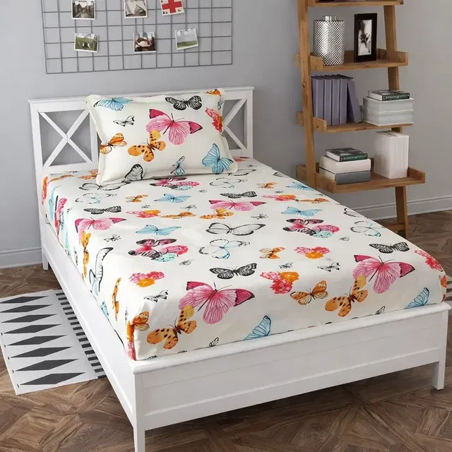 Microfibre Single Butterfly Printed Bedsheet 60x90in White