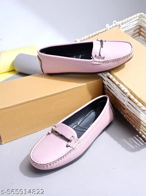 Shoetopia Solid Loafers for Women (Pink, IND-3)