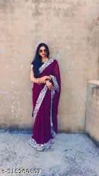 Georgette Embellished Saree For Women, Purple