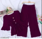 Polyester Solid Top & Bottom Set for Women, Wine 