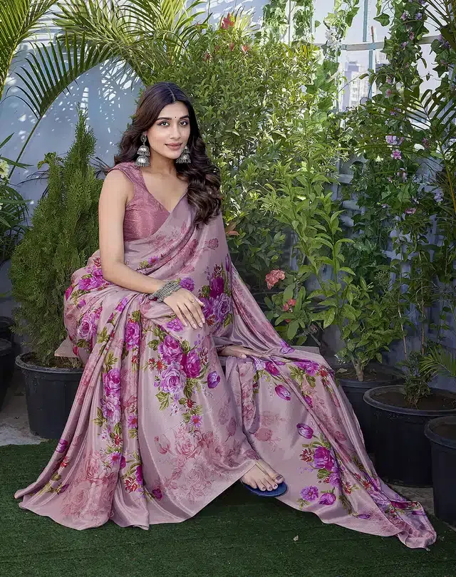 Chiffon Printed Saree for Women (Pink, 6 m)